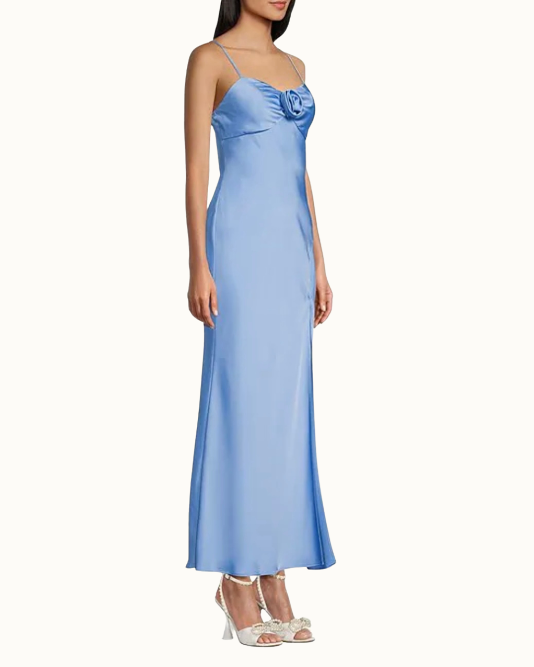 Satin sweetheart Neck Front Rosette Side Slit Midi Dress