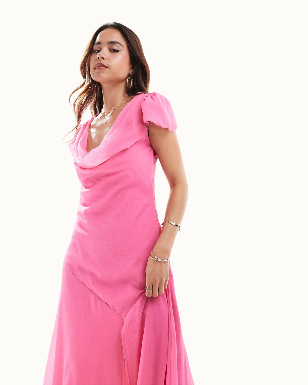 Chiffon Cowl Neck Midi Dress