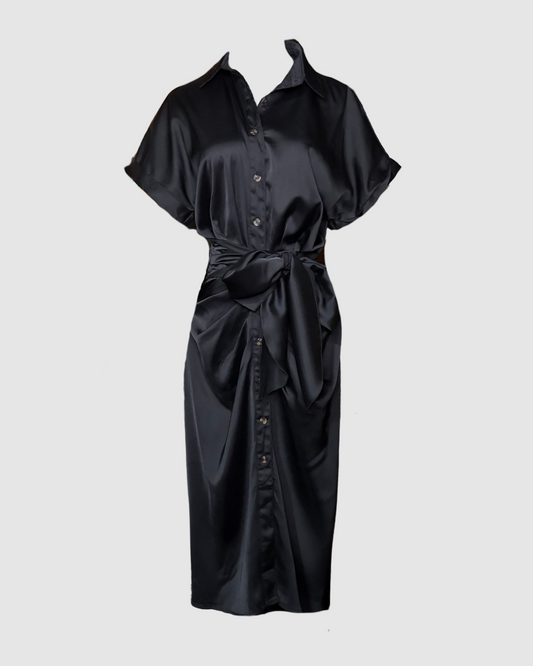 Vestido midi negro satinado