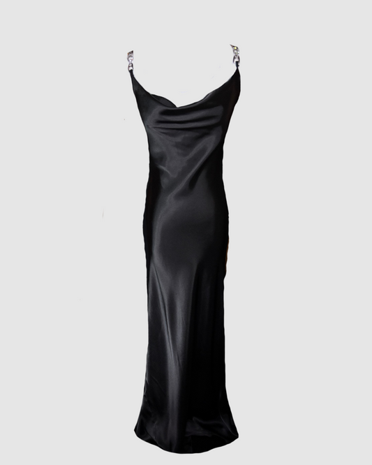 Vestido largo negro satinado