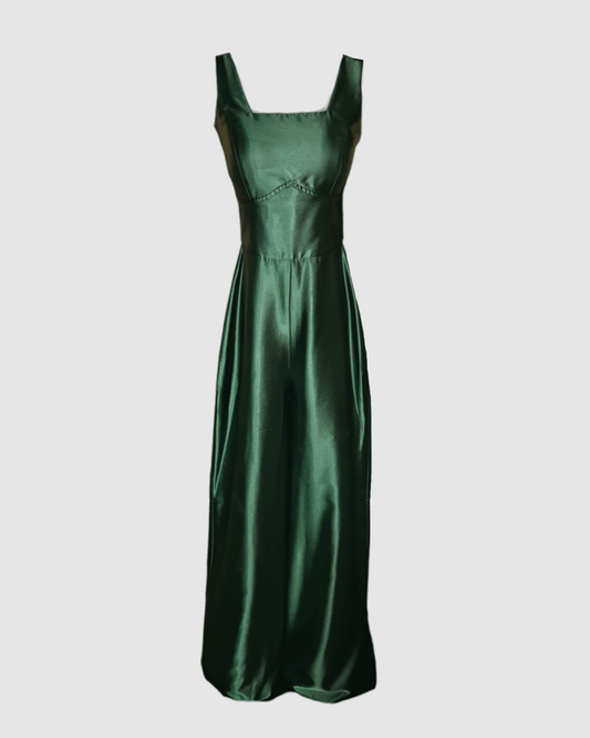 Jumpsuit largo verde satinado
