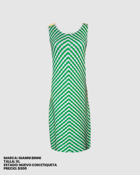Vestido midi blanco y verde knitted