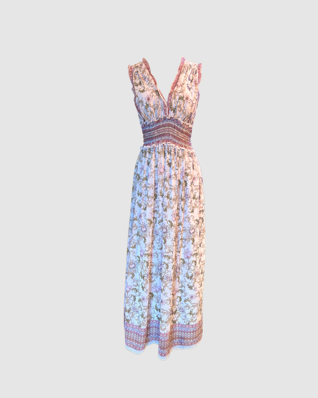 Vestido largo rosa con print
