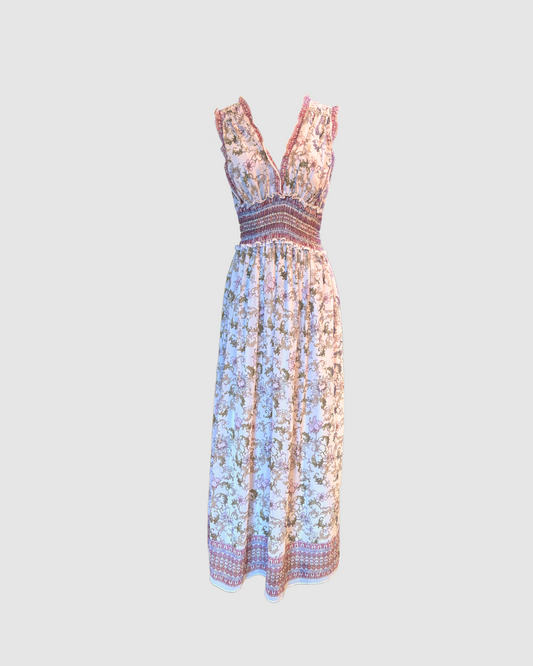 Vestido largo rosa con print