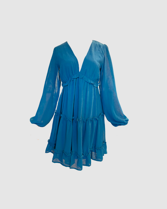 Vestido corto azul con ruffles