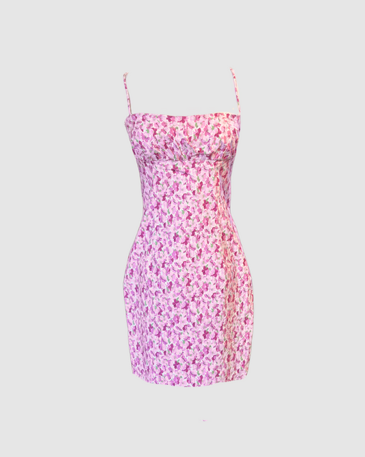 Vestido corto rosa con print