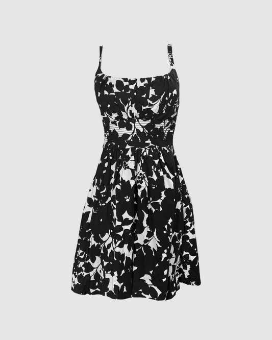 Vestido corto blanco y negro con print