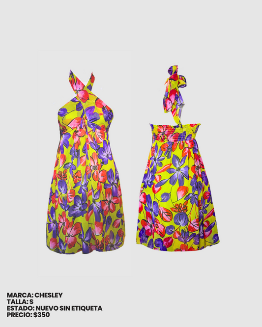 Vestido corto con print y cuello alto