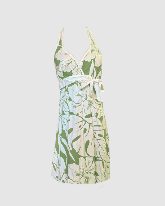 Vestido corto blanco y verde con print
