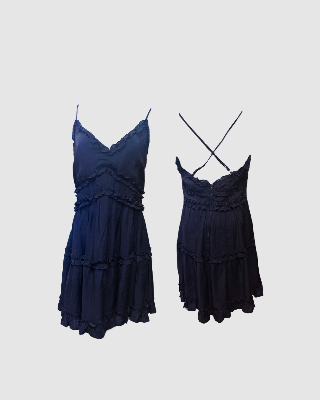 Vestido corto azul marino con ruffles