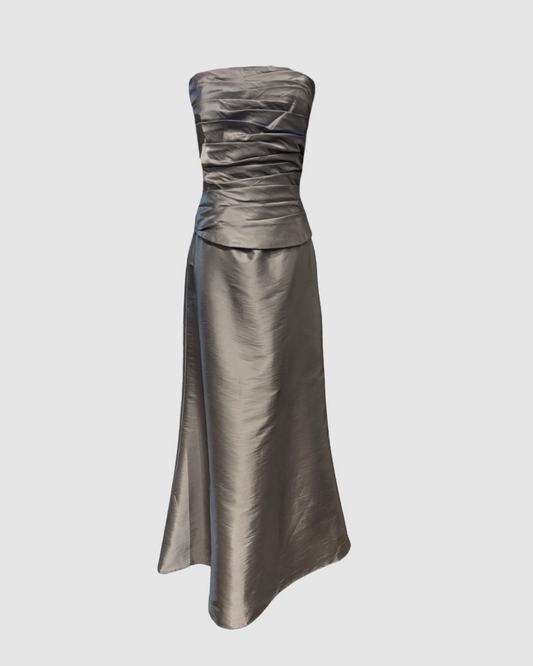 Vestido largo gris strapless