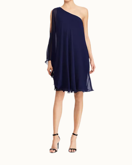 Ralph Lauren Londie Georgette One-Shoulder Dress