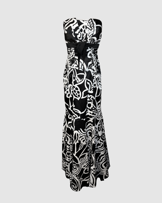 Vestido largo negro con print blanco