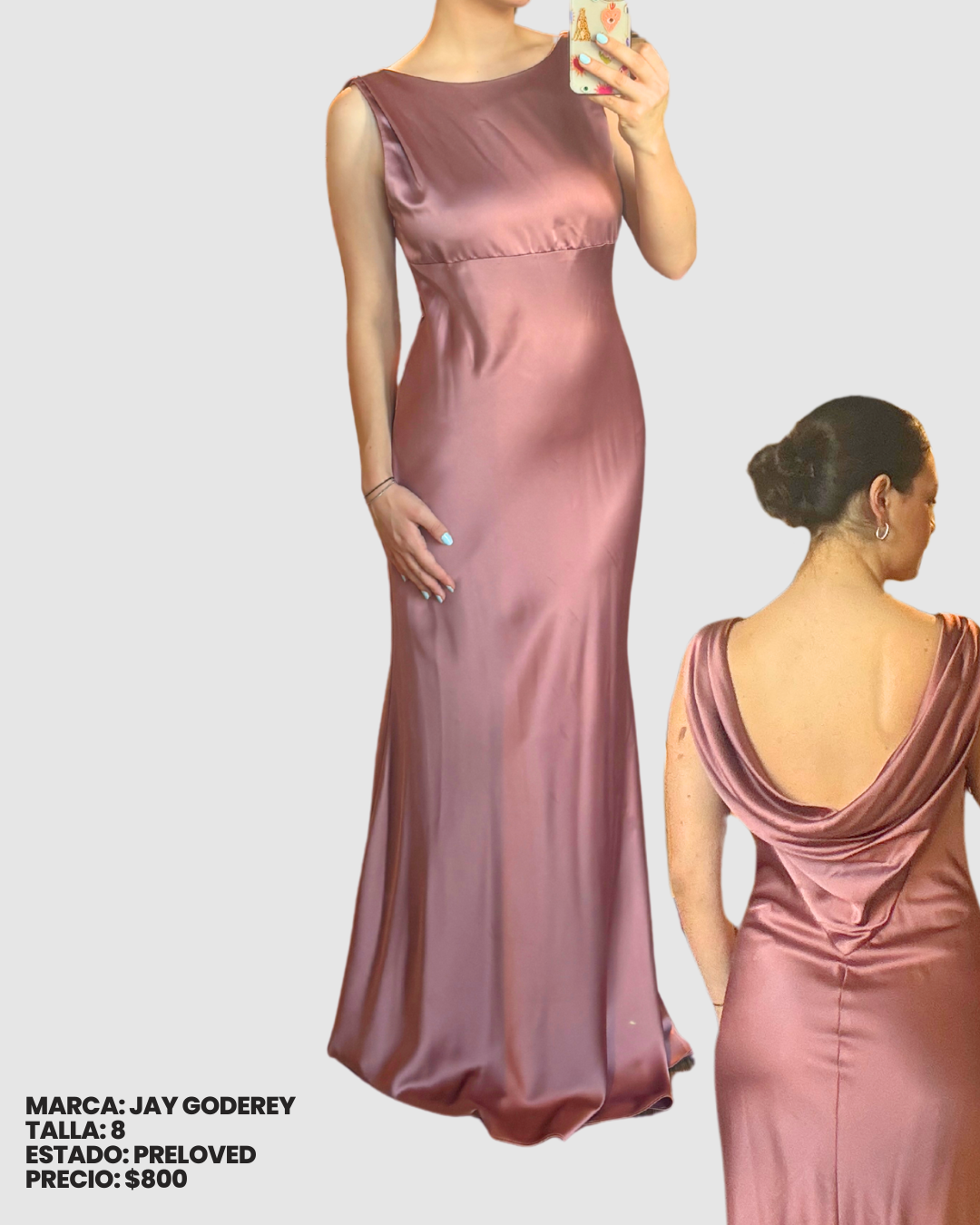 Vestido largo rosa satinado sin espalda
