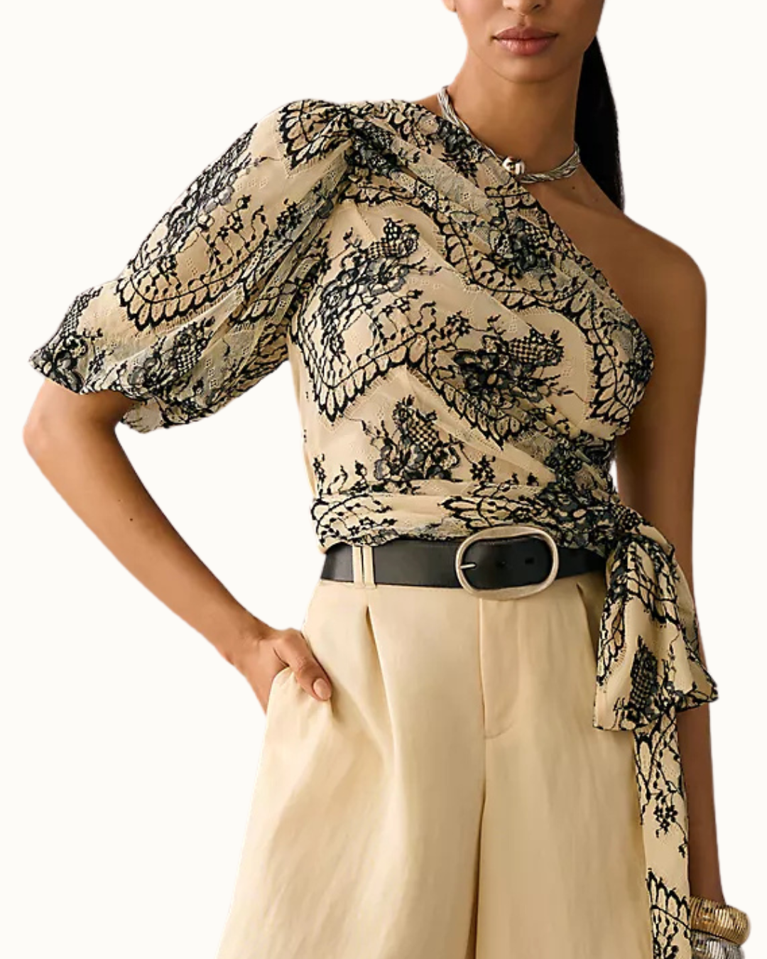 Anthropologie Dolan One-Shoulder Lace Top