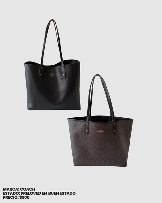 Tote bag reversible café con print/negra de piel