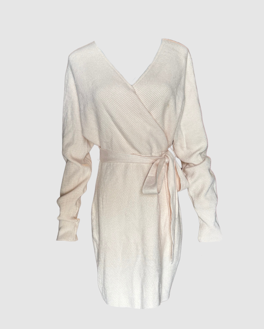 Vestido corto beige de sueter