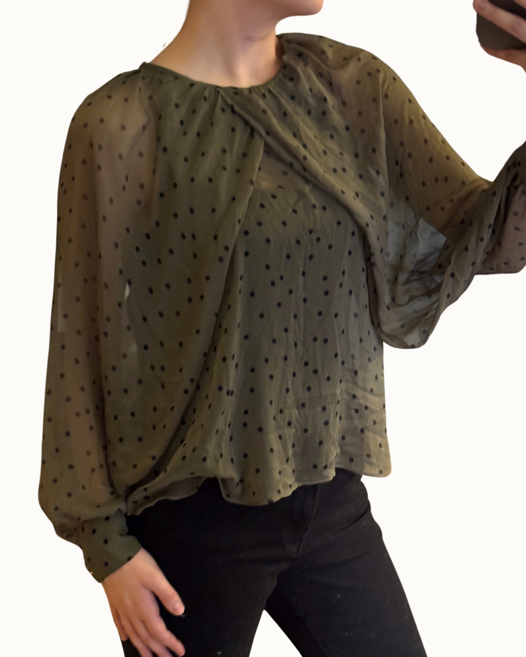Zara Sheer Green Polka Dot Top