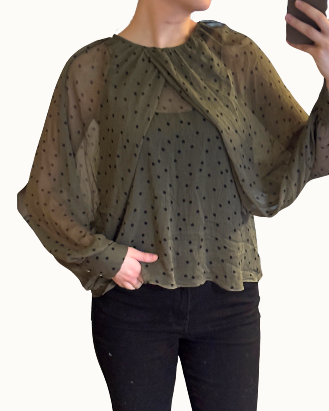 Zara Sheer Green Polka Dot Top