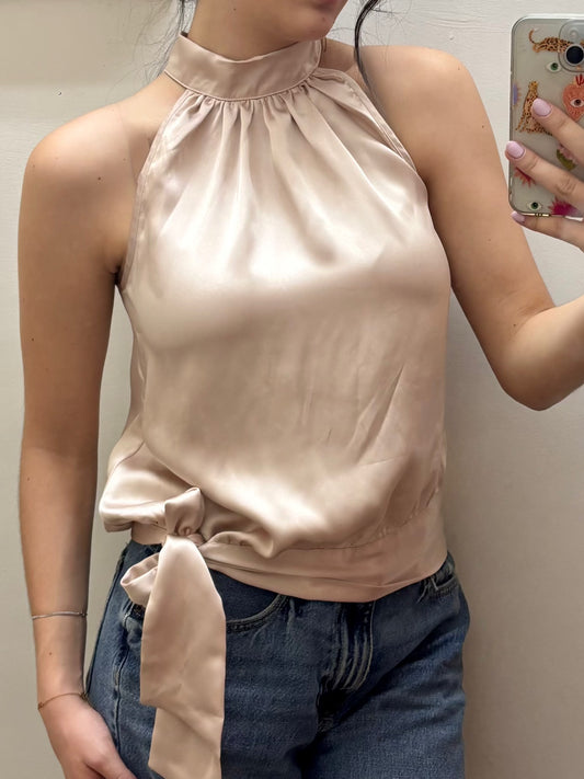 Blusa rosa claro satinada