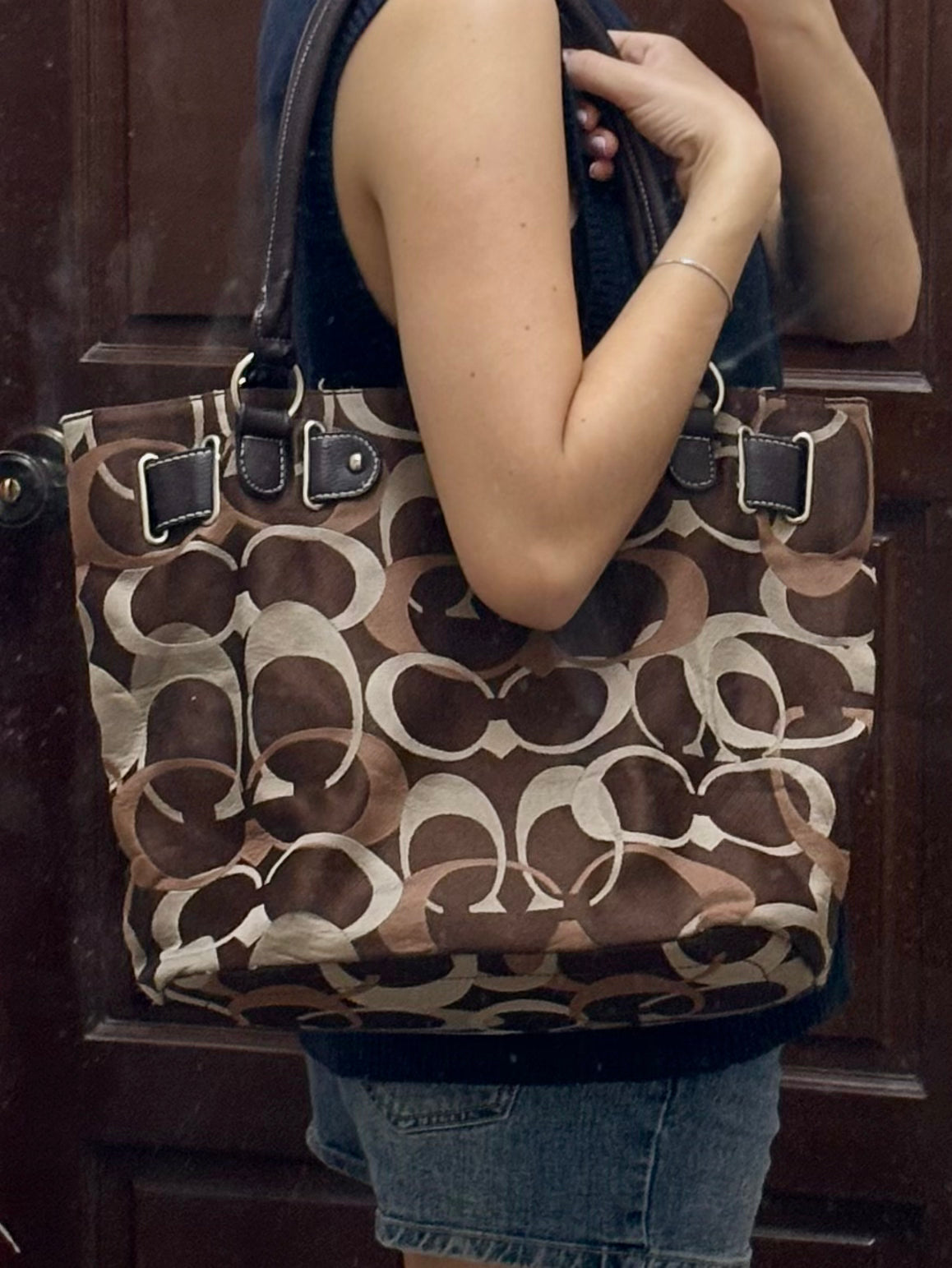 Tote bag café oscura con print
