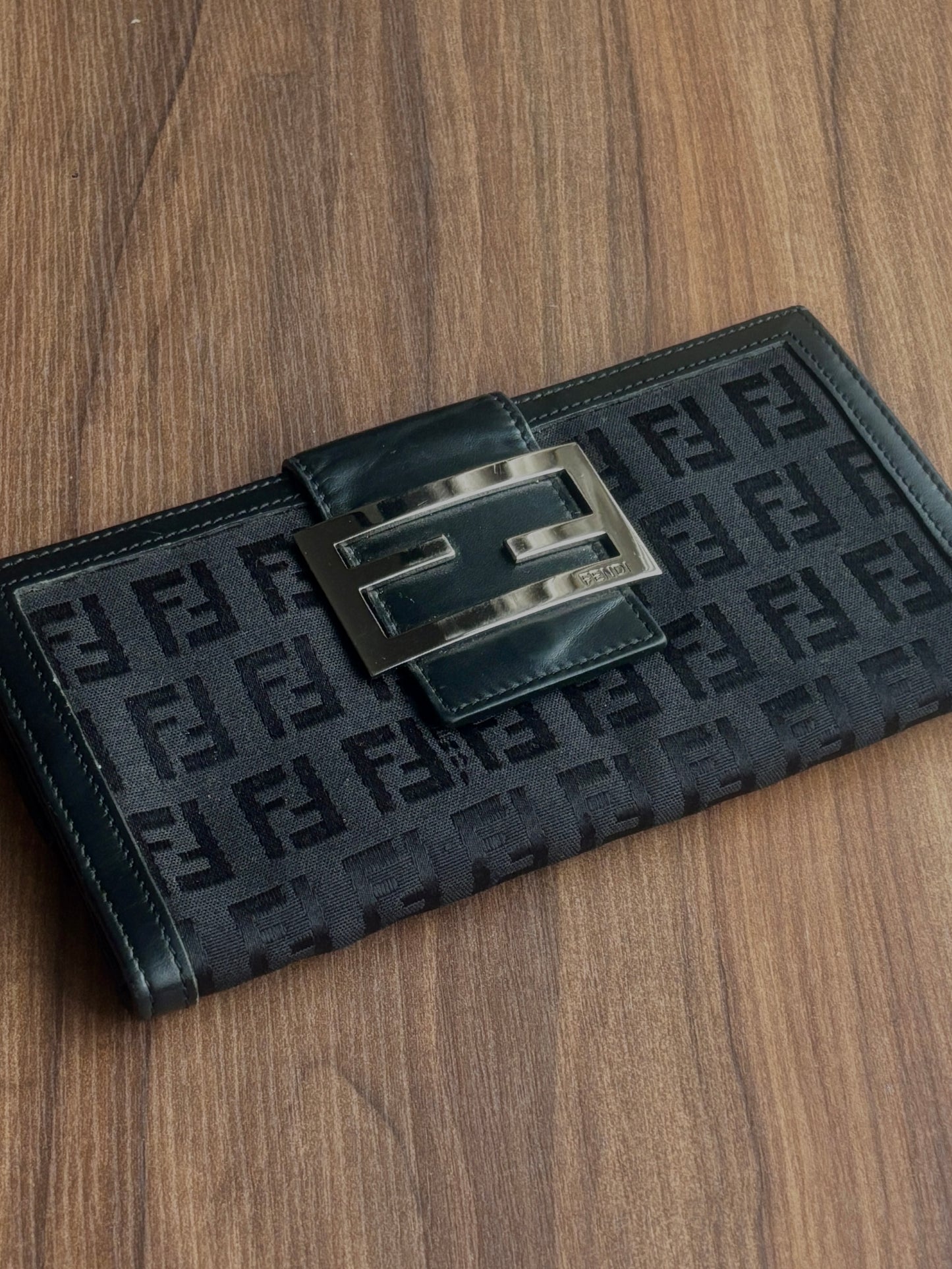 Fendi Zucchino Canvas And Leather Forever Continental Wallet
