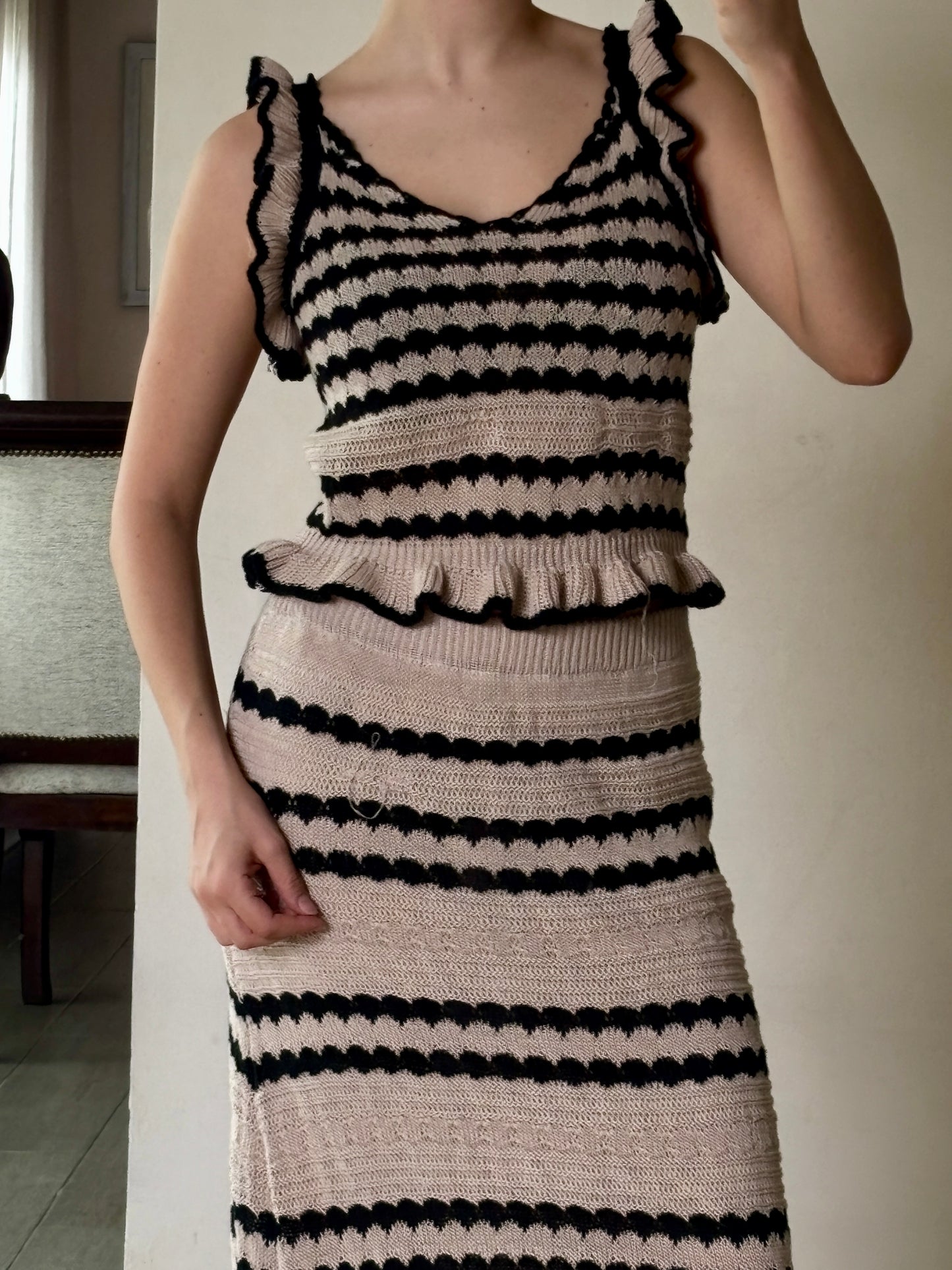 Set De Top Y Falda Larga Tejido