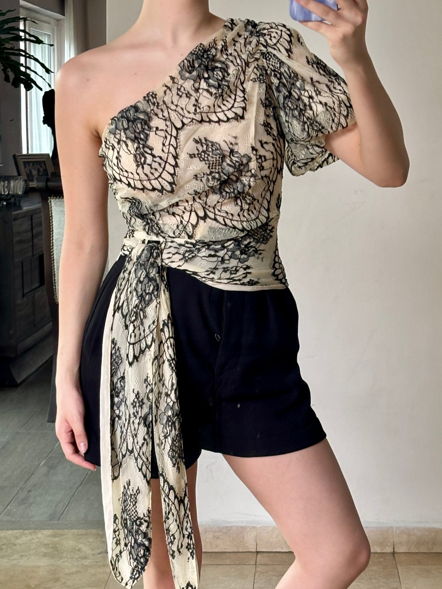 Anthropologie Dolan One-Shoulder Lace Top